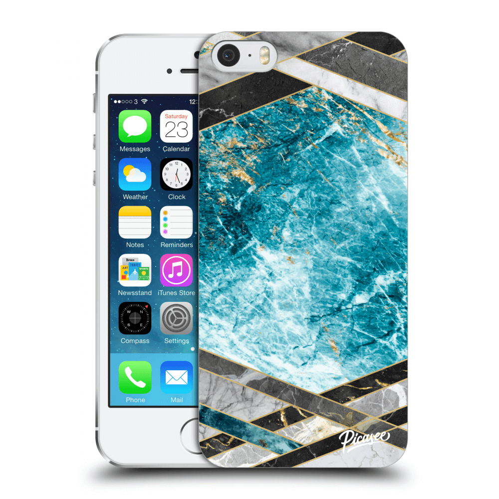 Picasee silikonový průhledný obal pro Apple iPhone 5/5S/SE - Blue geometry