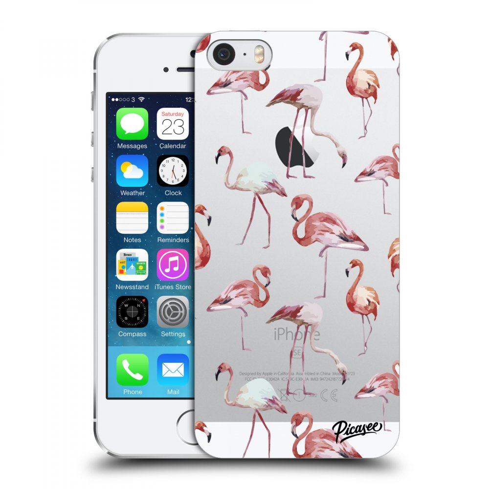 Picasee silikonový průhledný obal pro Apple iPhone 5/5S/SE - Flamingos