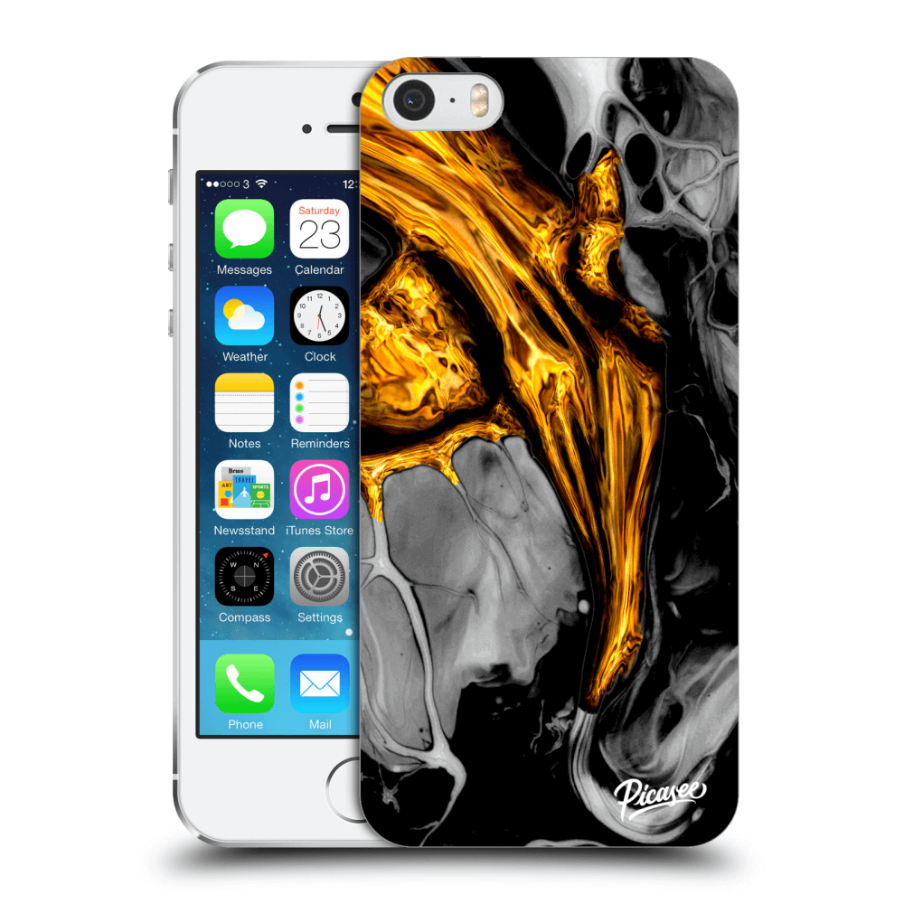Picasee silikonový průhledný obal pro Apple iPhone 5/5S/SE - Black Gold