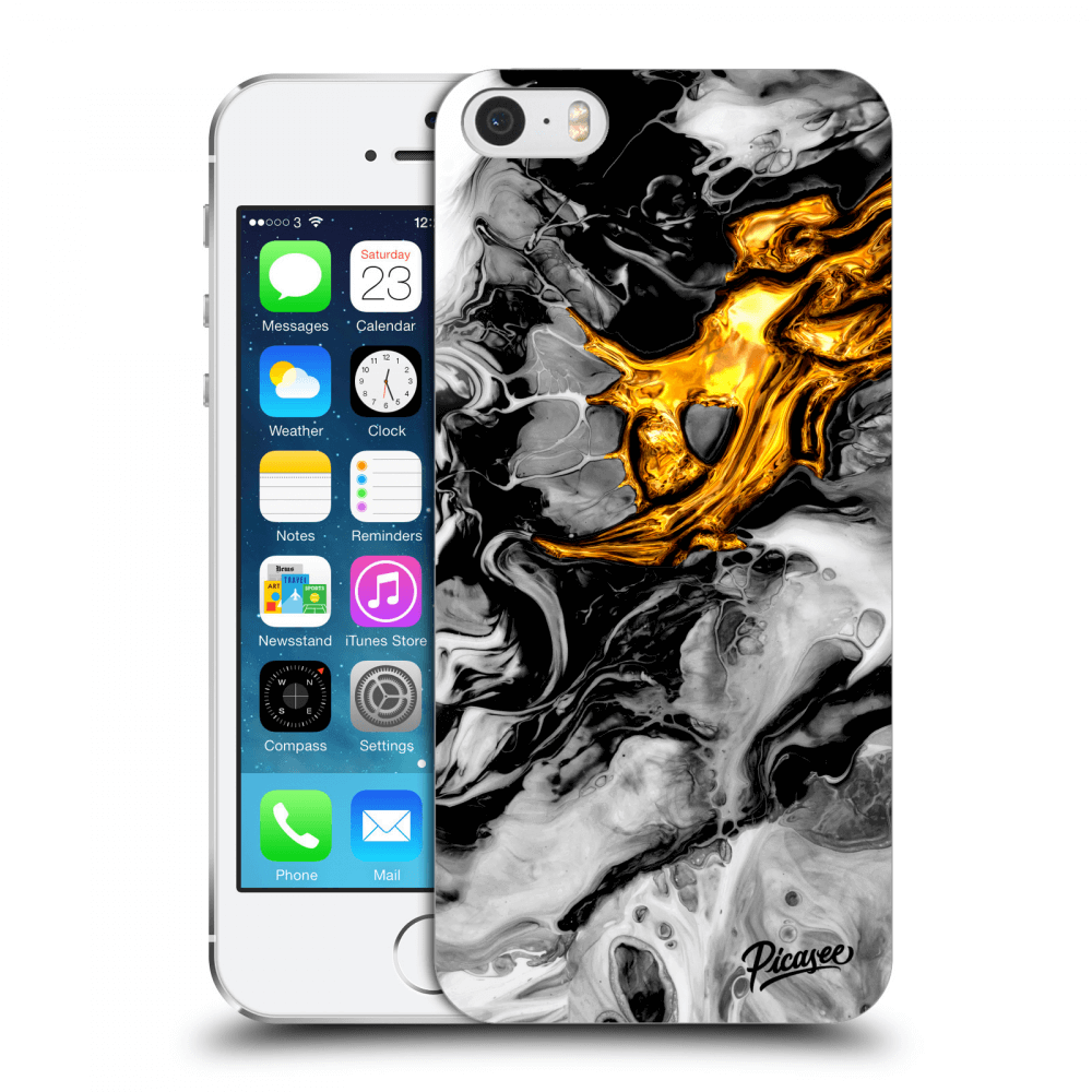 Picasee silikonový průhledný obal pro Apple iPhone 5/5S/SE - Black Gold 2
