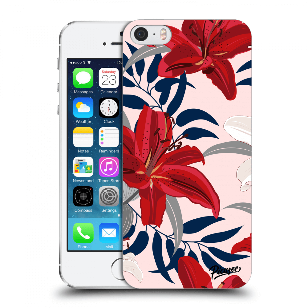Picasee silikonový průhledný obal pro Apple iPhone 5/5S/SE - Red Lily