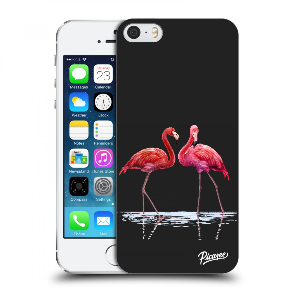 Picasee plastový černý obal pro Apple iPhone 5/5S/SE - Flamingos couple
