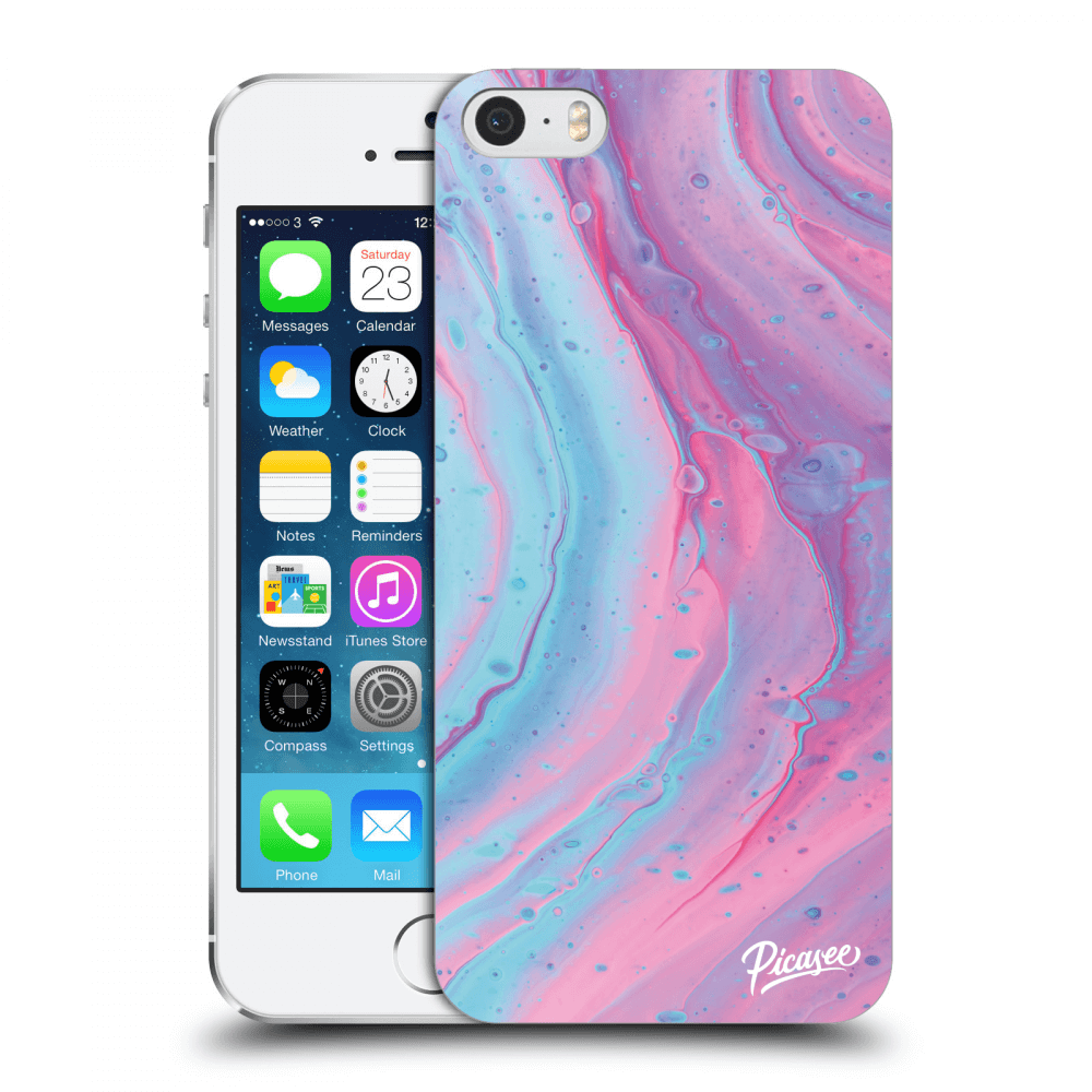 Picasee silikonový průhledný obal pro Apple iPhone 5/5S/SE - Pink liquid