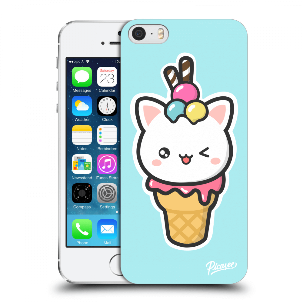 Picasee silikonový průhledný obal pro Apple iPhone 5/5S/SE - Ice Cream Cat
