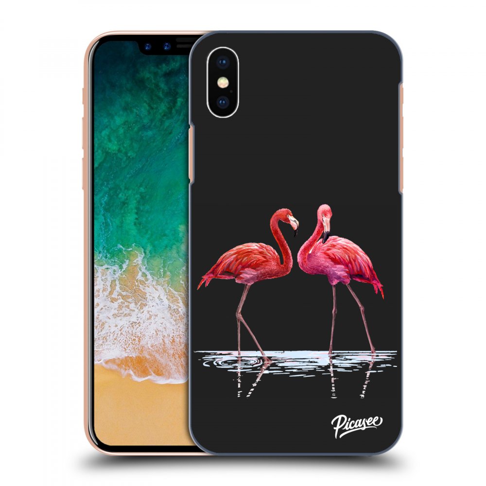 Picasee silikonový černý obal pro Apple iPhone X/XS - Flamingos couple