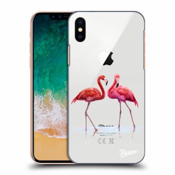 Picasee silikonový průhledný obal pro Apple iPhone X/XS - Flamingos couple