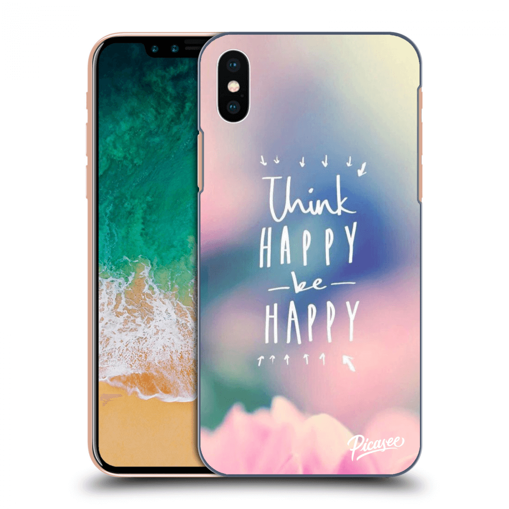 Picasee silikonový průhledný obal pro Apple iPhone X/XS - Think happy be happy
