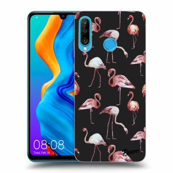 Picasee silikonový černý obal pro Huawei P30 Lite - Flamingos