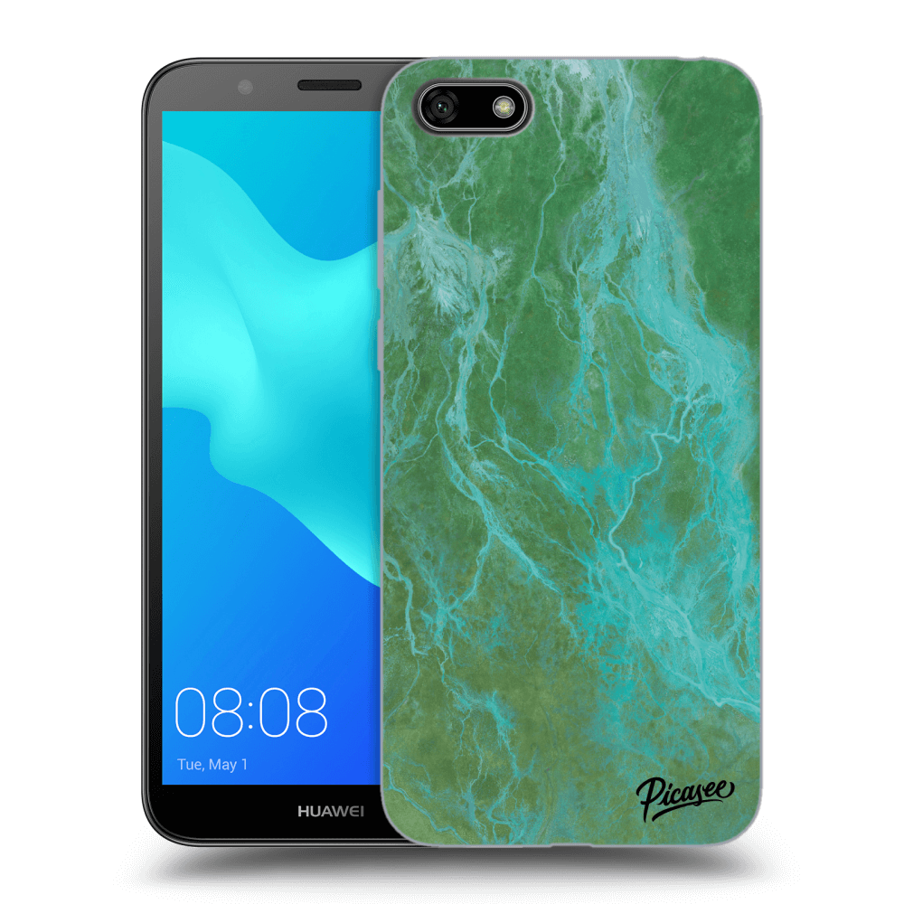 Picasee silikonový černý obal pro Huawei Y5 2018 - Green marble