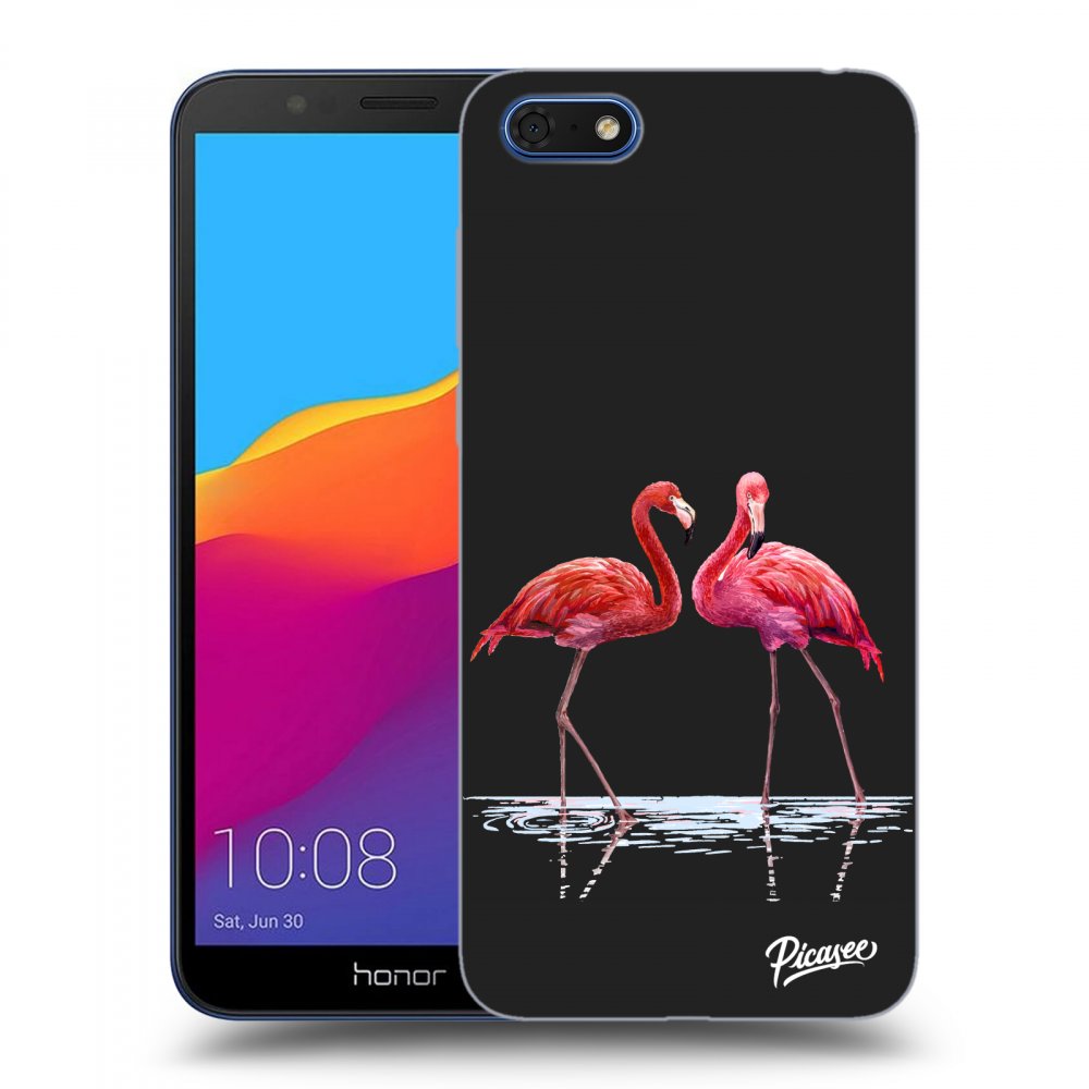 Picasee silikonový černý obal pro Honor 7S - Flamingos couple