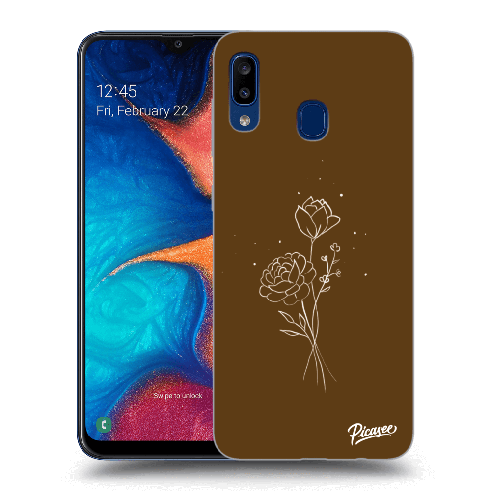 Picasee silikonový průhledný obal pro Samsung Galaxy A20e A202F - Brown flowers