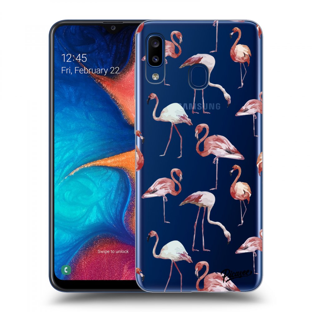 Picasee silikonový průhledný obal pro Samsung Galaxy A20e A202F - Flamingos