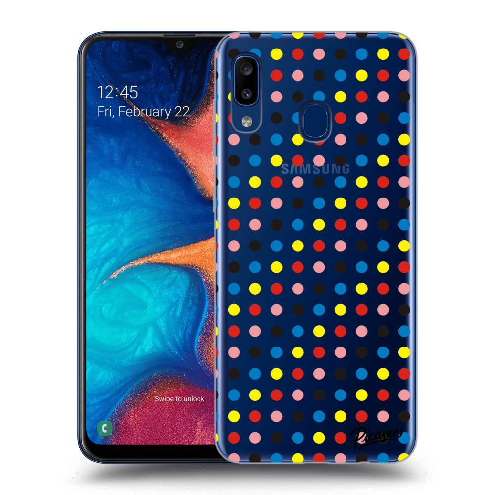 Picasee silikonový průhledný obal pro Samsung Galaxy A20e A202F - Colorful dots