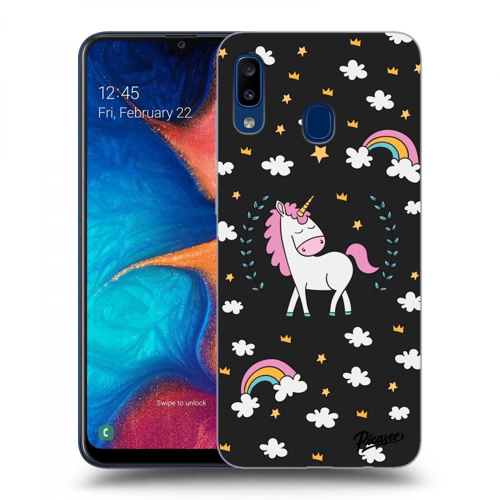 Picasee silikonový černý obal pro Samsung Galaxy A20e A202F - Unicorn star heaven