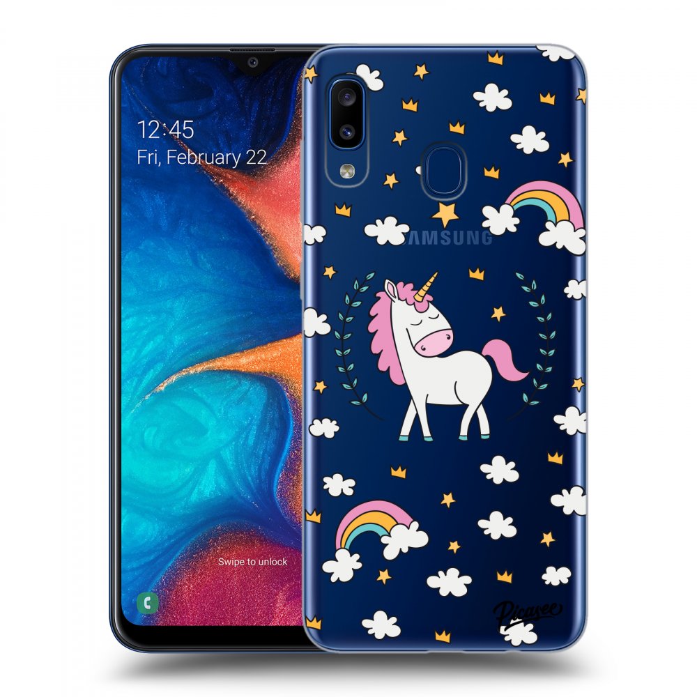 Picasee silikonový průhledný obal pro Samsung Galaxy A20e A202F - Unicorn star heaven