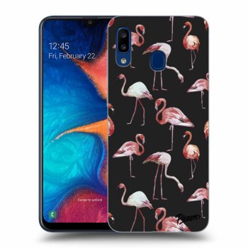 Picasee silikonový černý obal pro Samsung Galaxy A20e A202F - Flamingos