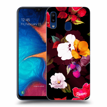 Picasee silikonový černý obal pro Samsung Galaxy A20e A202F - Flowers and Berries