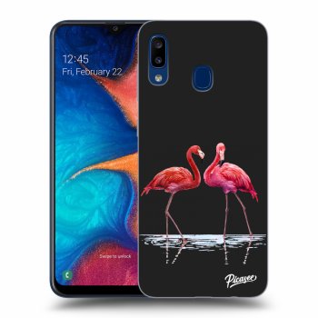 Picasee silikonový černý obal pro Samsung Galaxy A20e A202F - Flamingos couple