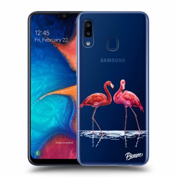 Picasee silikonový průhledný obal pro Samsung Galaxy A20e A202F - Flamingos couple