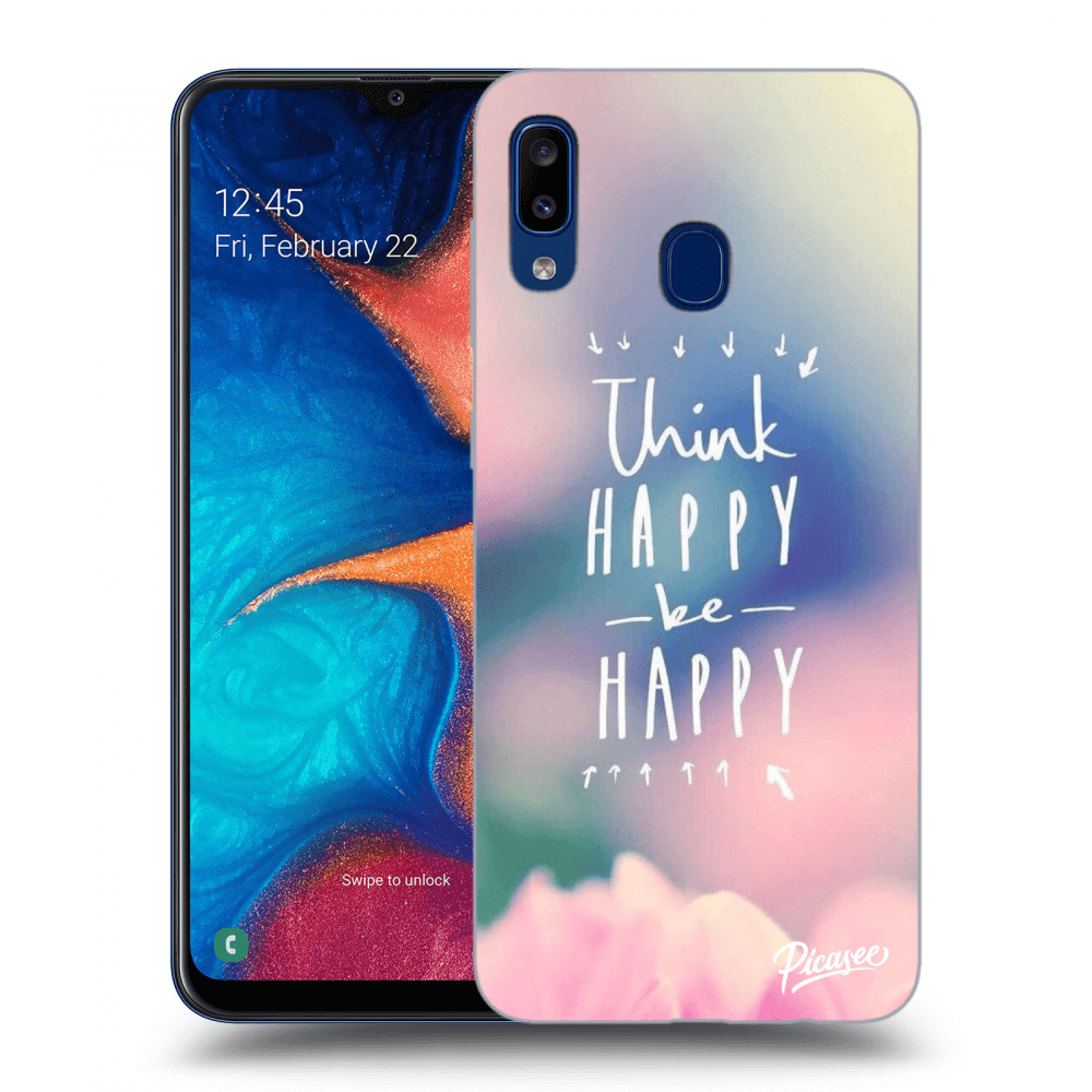 Picasee silikonový průhledný obal pro Samsung Galaxy A20e A202F - Think happy be happy