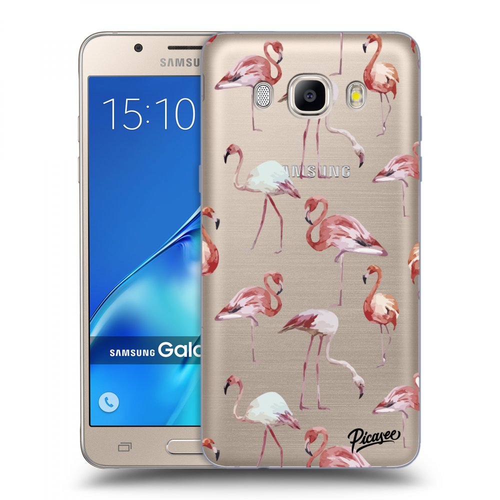 Picasee silikonový průhledný obal pro Samsung Galaxy J5 2016 J510F - Flamingos