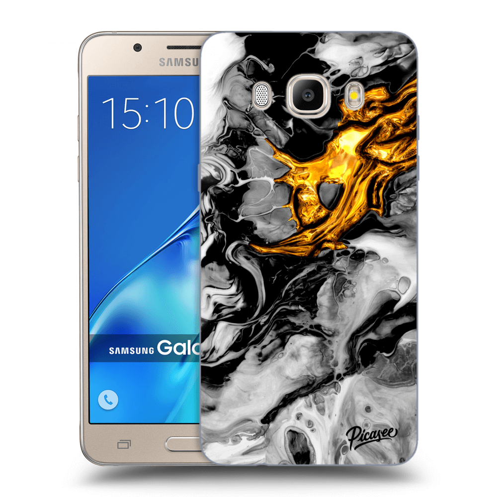 Picasee silikonový průhledný obal pro Samsung Galaxy J5 2016 J510F - Black Gold 2