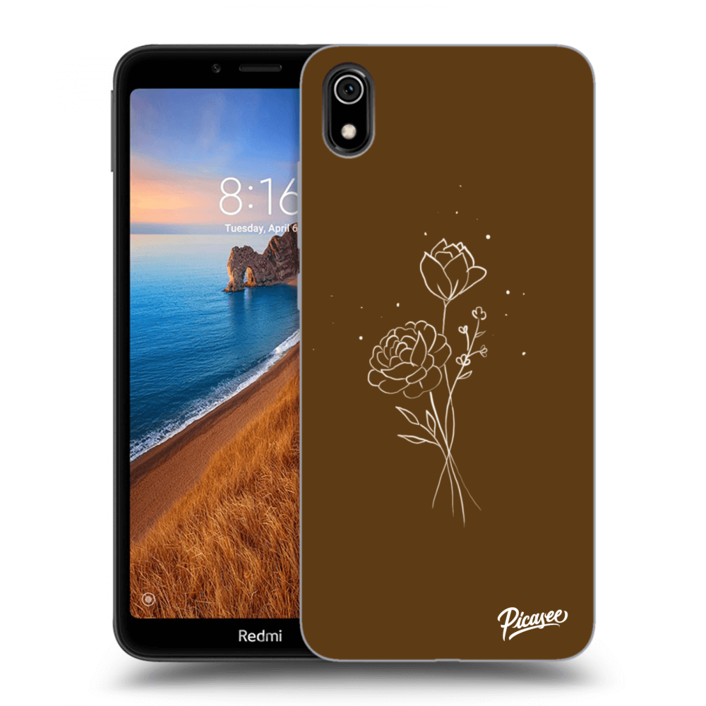 Picasee silikonový černý obal pro Xiaomi Redmi 7A - Brown flowers