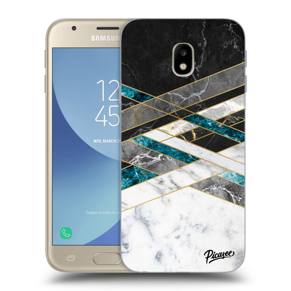 Picasee silikonový průhledný obal pro Samsung Galaxy J3 2017 J330F - Black & White geometry