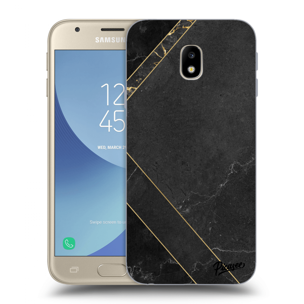 Picasee silikonový průhledný obal pro Samsung Galaxy J3 2017 J330F - Black tile