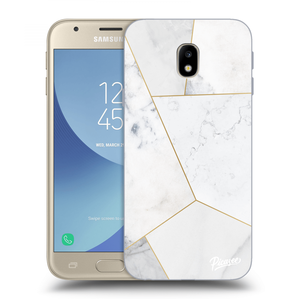Picasee silikonový průhledný obal pro Samsung Galaxy J3 2017 J330F - White tile