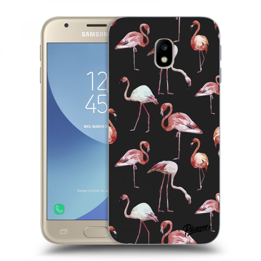 Picasee silikonový černý obal pro Samsung Galaxy J3 2017 J330F - Flamingos
