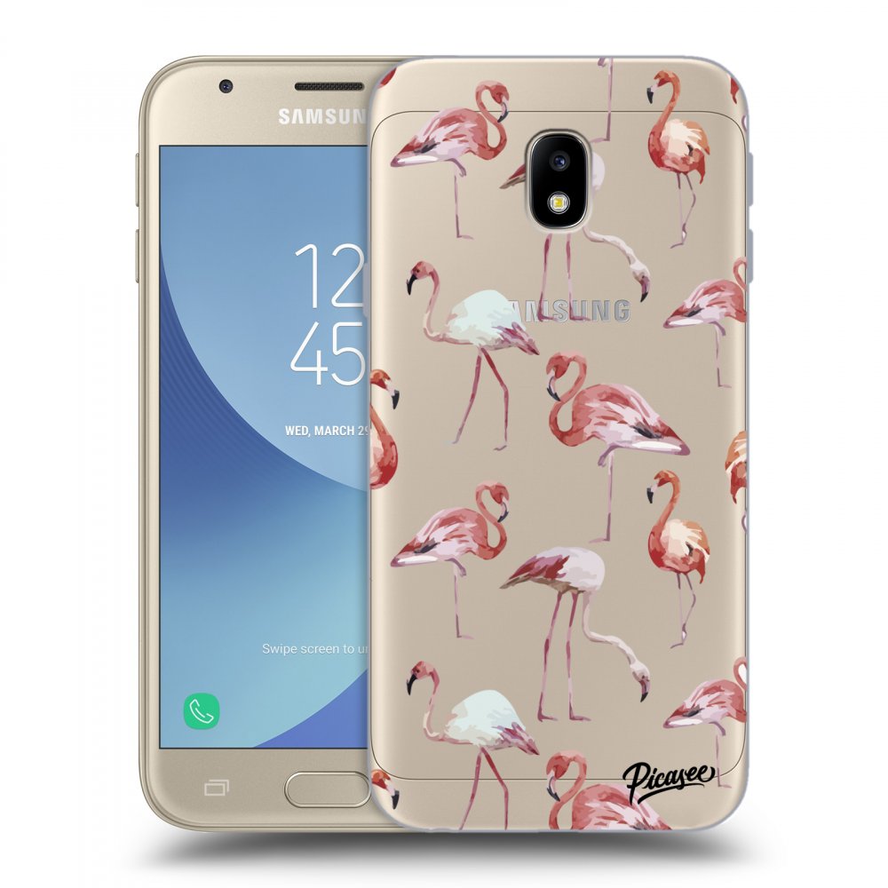 Picasee silikonový průhledný obal pro Samsung Galaxy J3 2017 J330F - Flamingos