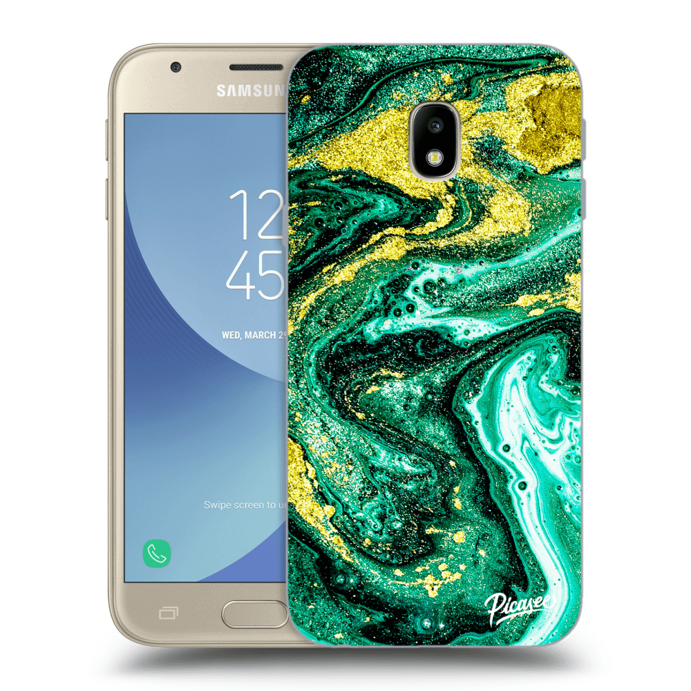 Picasee silikonový průhledný obal pro Samsung Galaxy J3 2017 J330F - Green Gold