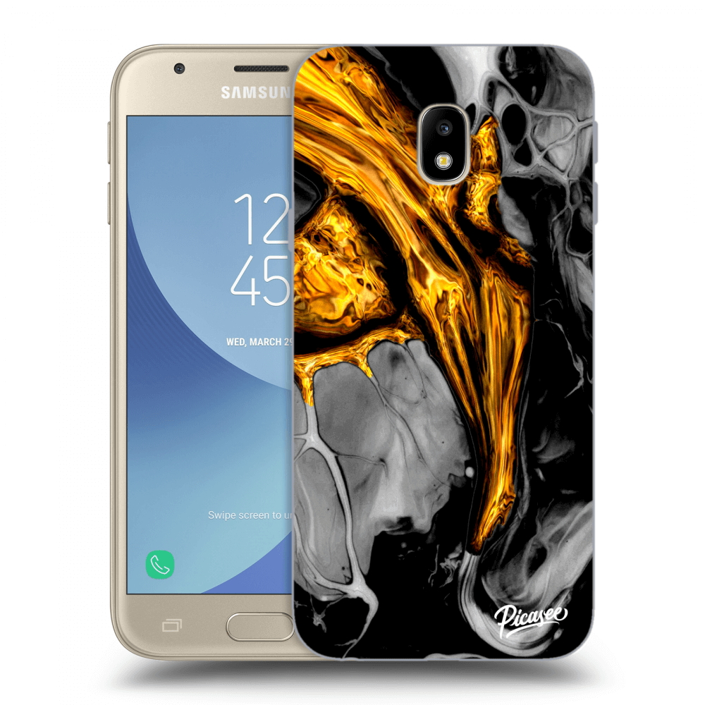 Picasee silikonový průhledný obal pro Samsung Galaxy J3 2017 J330F - Black Gold