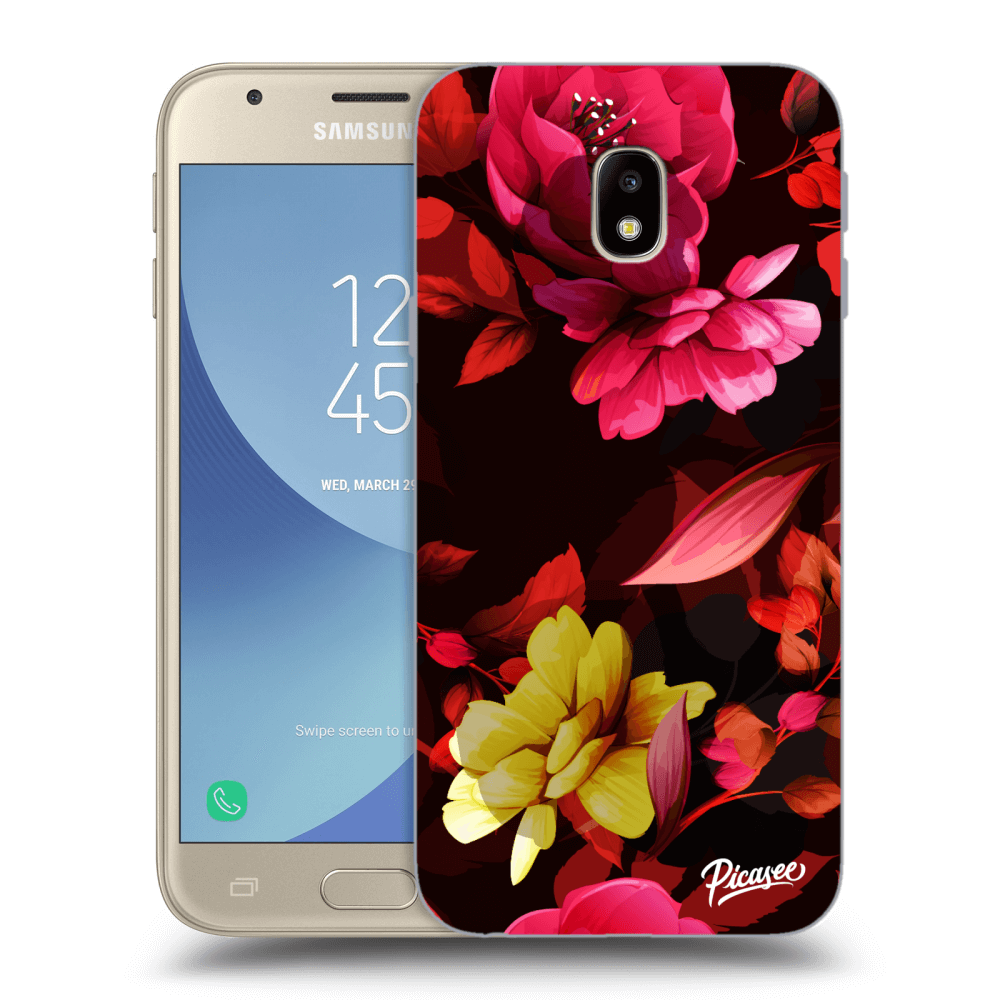Picasee silikonový průhledný obal pro Samsung Galaxy J3 2017 J330F - Dark Peonny