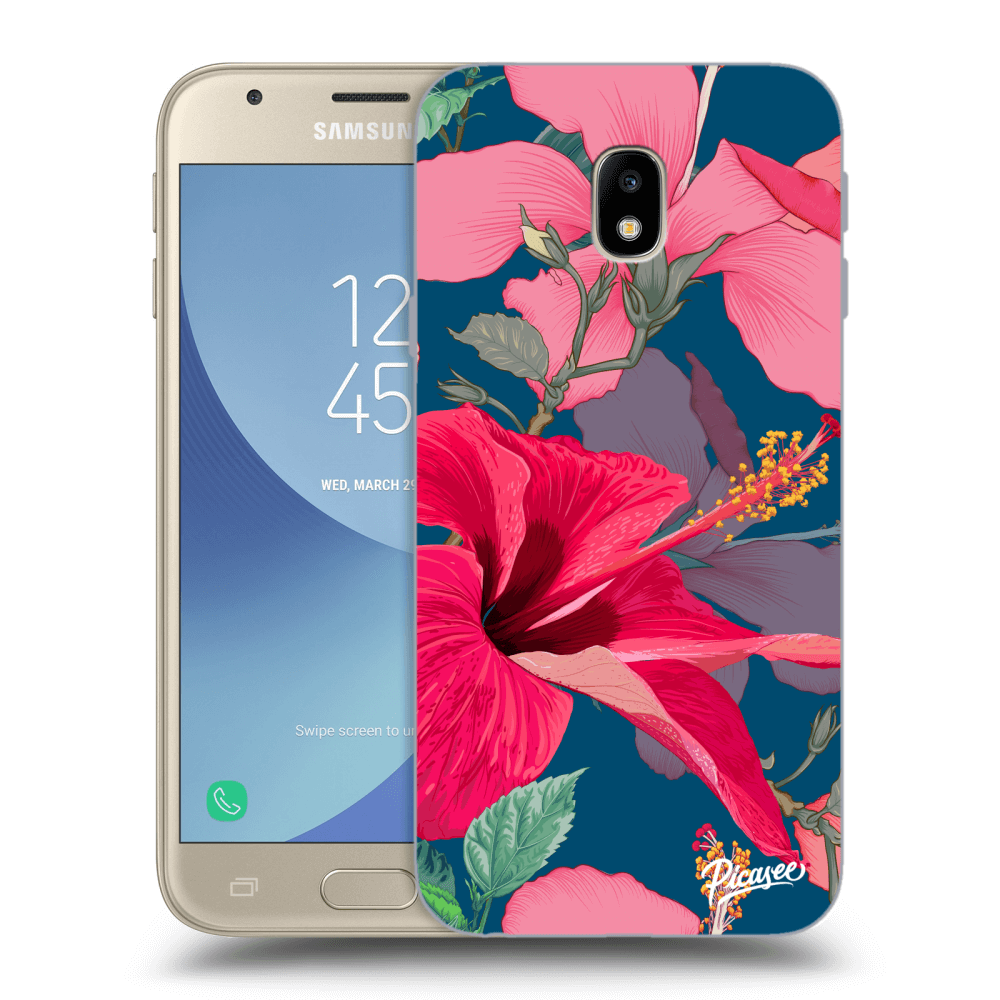 Picasee silikonový průhledný obal pro Samsung Galaxy J3 2017 J330F - Hibiscus
