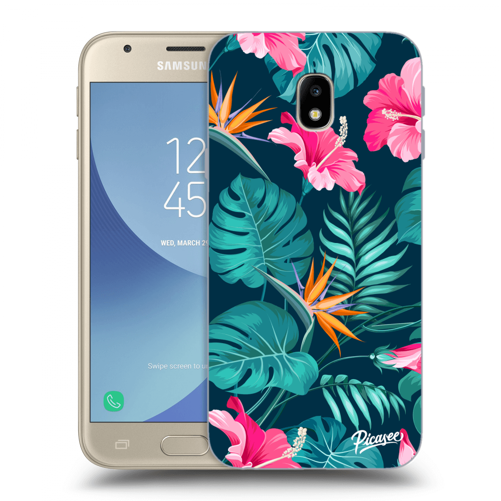 Picasee silikonový průhledný obal pro Samsung Galaxy J3 2017 J330F - Pink Monstera