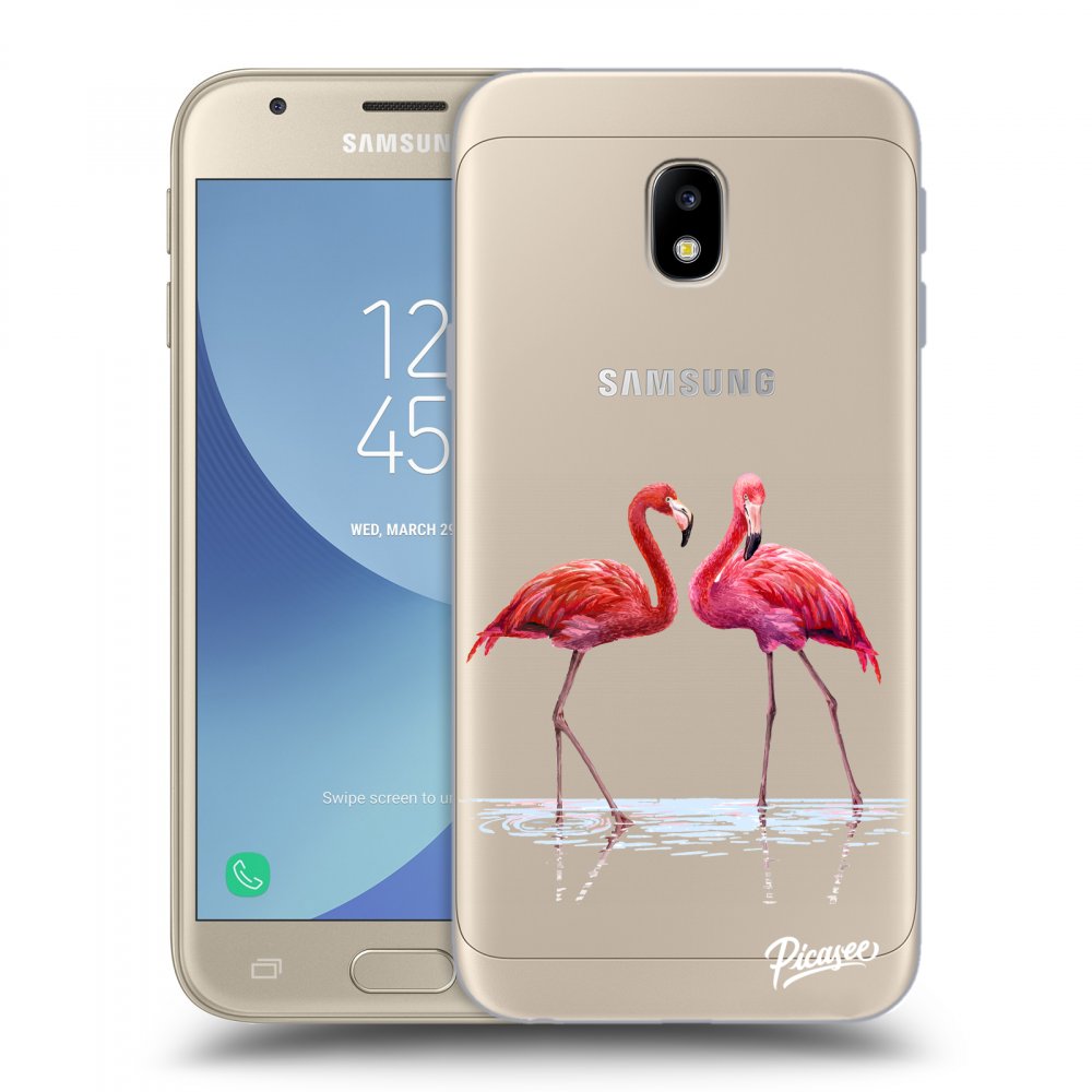 Picasee silikonový průhledný obal pro Samsung Galaxy J3 2017 J330F - Flamingos couple