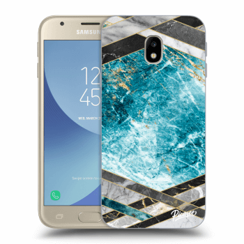 Picasee silikonový průhledný obal pro Samsung Galaxy J3 2017 J330F - Blue geometry