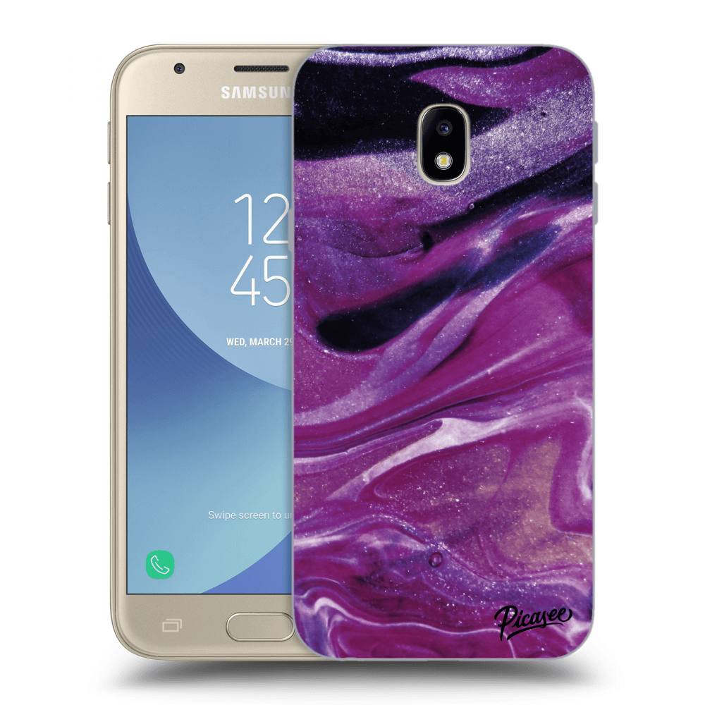 Picasee silikonový průhledný obal pro Samsung Galaxy J3 2017 J330F - Purple glitter