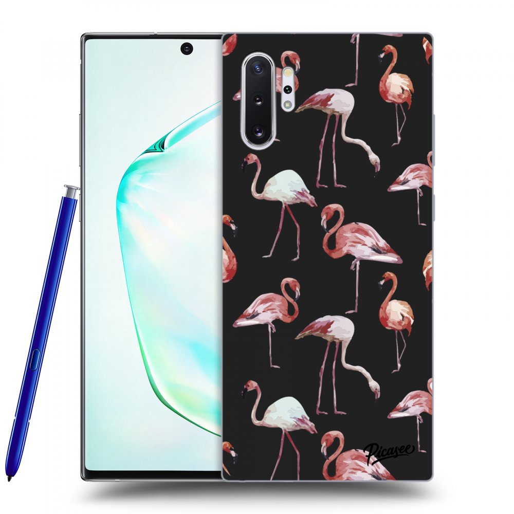 Picasee silikonový černý obal pro Samsung Galaxy Note 10+ N975F - Flamingos