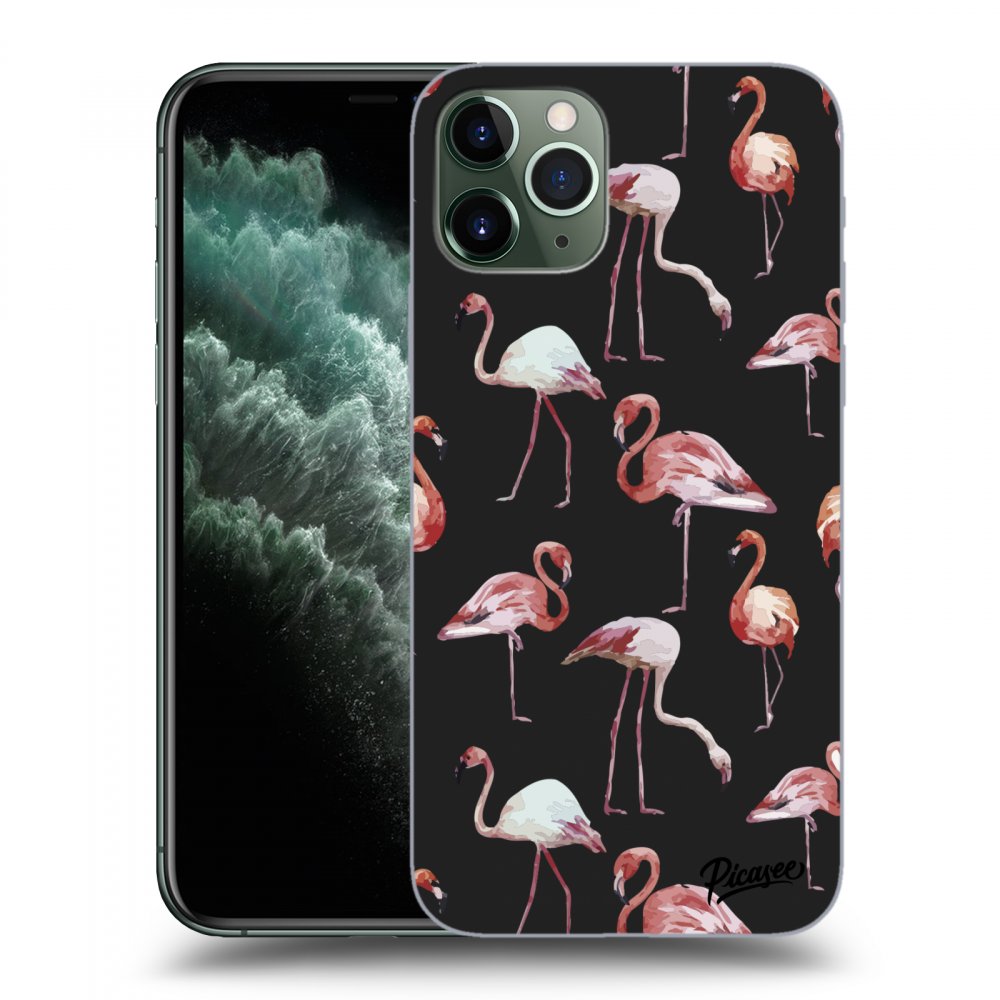 Picasee silikonový černý obal pro Apple iPhone 11 Pro - Flamingos