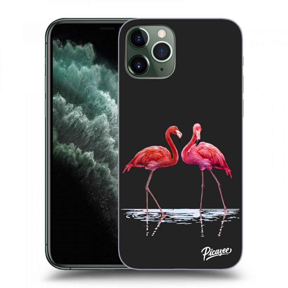 Picasee silikonový černý obal pro Apple iPhone 11 Pro - Flamingos couple