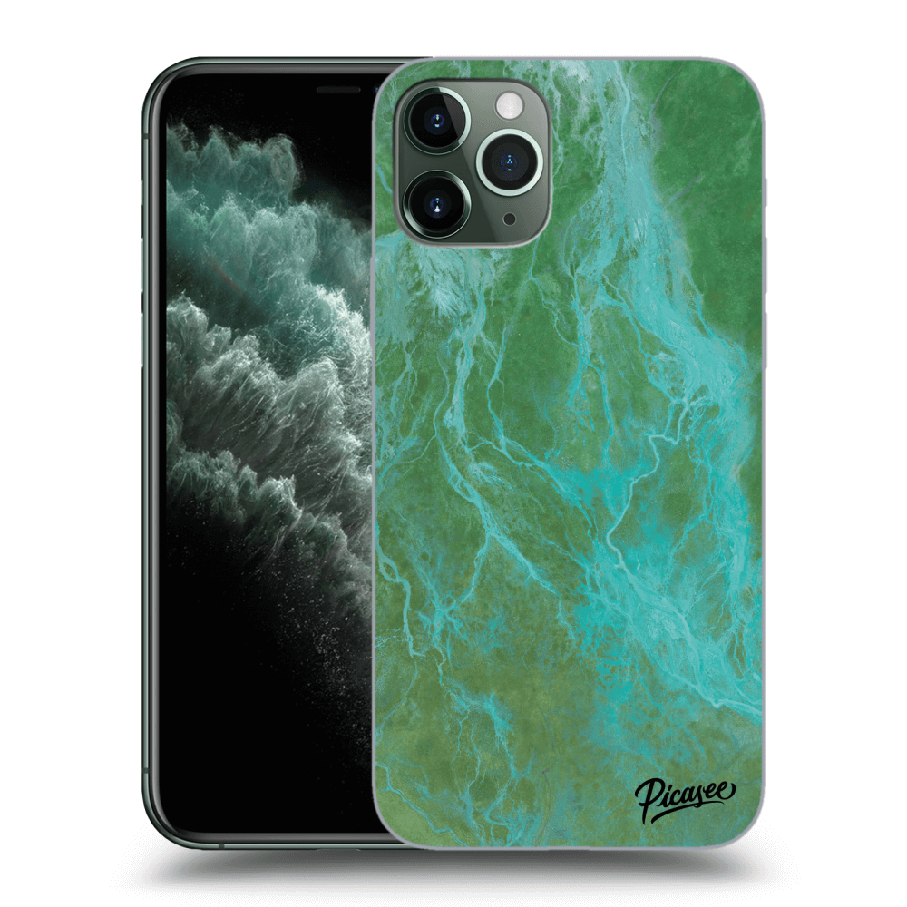 Picasee silikonový průhledný obal pro Apple iPhone 11 Pro - Green marble