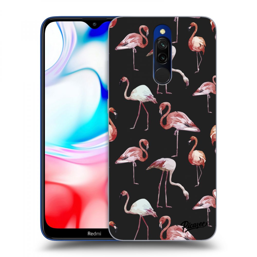 Picasee silikonový černý obal pro Xiaomi Redmi 8 - Flamingos