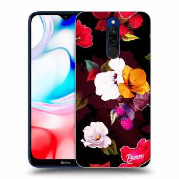 Picasee silikonový černý obal pro Xiaomi Redmi 8 - Flowers and Berries