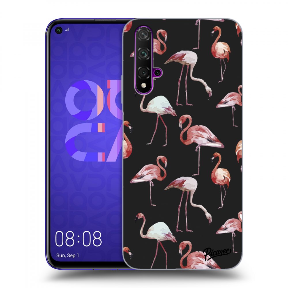 Picasee silikonový černý obal pro Huawei Nova 5T - Flamingos