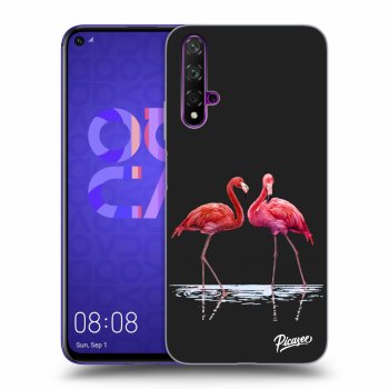 Picasee silikonový černý obal pro Huawei Nova 5T - Flamingos couple