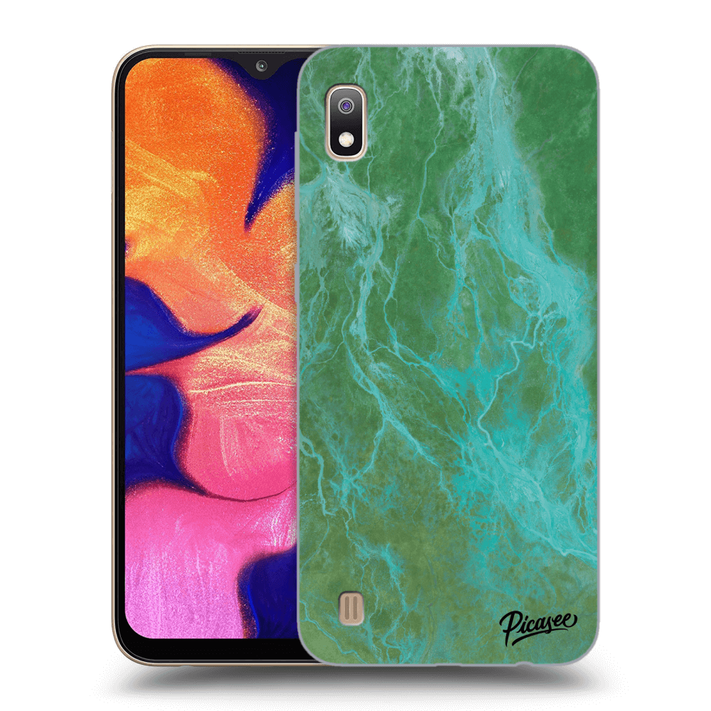 Picasee silikonový průhledný obal pro Samsung Galaxy A10 A105F - Green marble