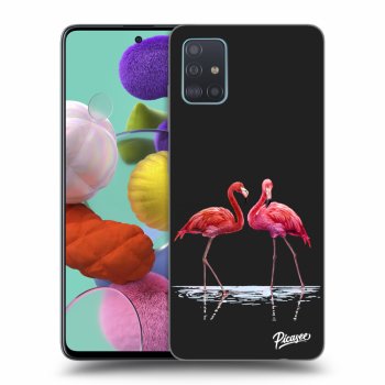 Picasee silikonový černý obal pro Samsung Galaxy A51 A515F - Flamingos couple
